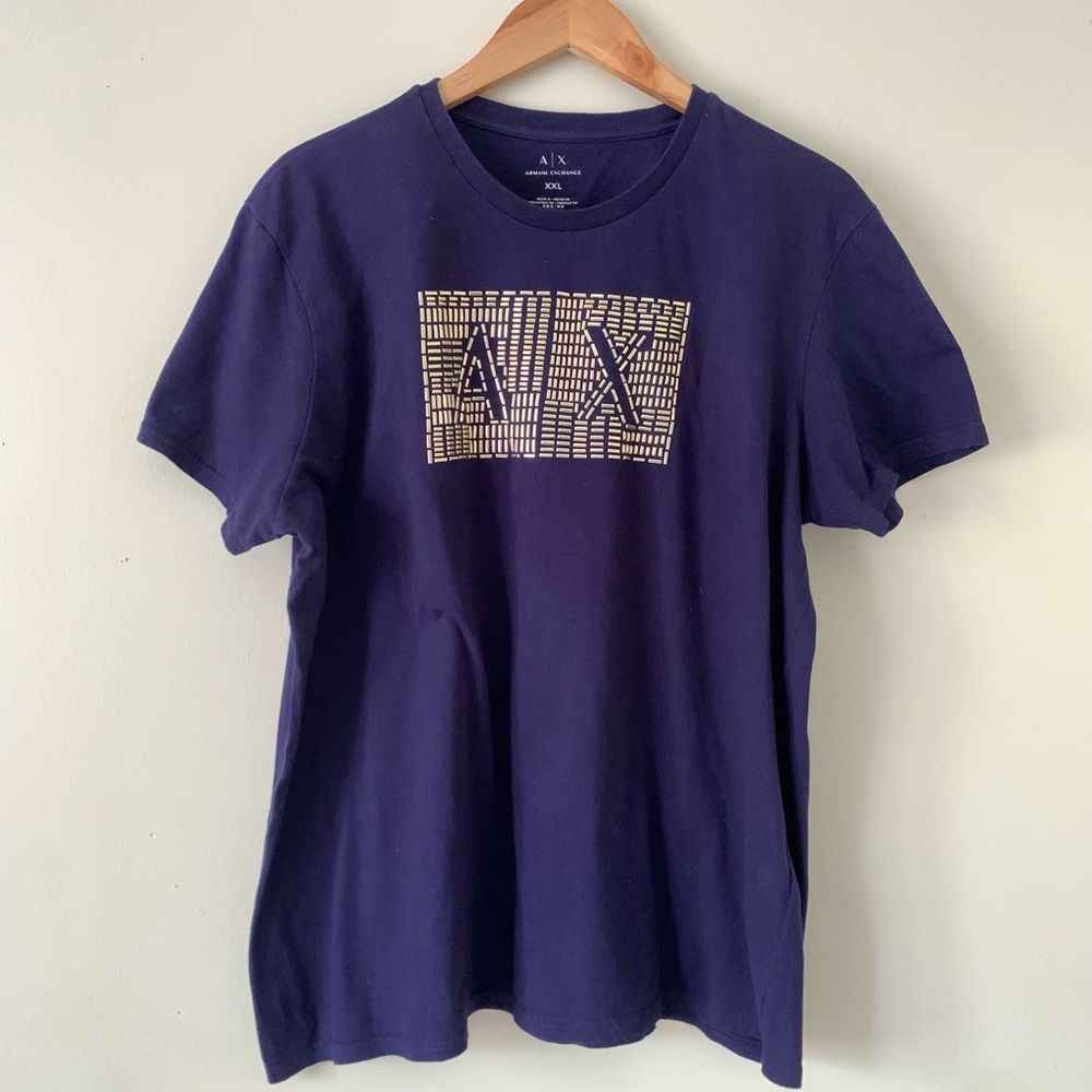 Armani Exchange navy blue t shirt with gold embellishments